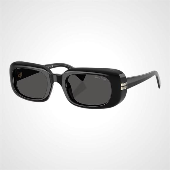 New MIU MIU Sunglasses Black Rectangle Reverie Womens Gray Lens Authentic